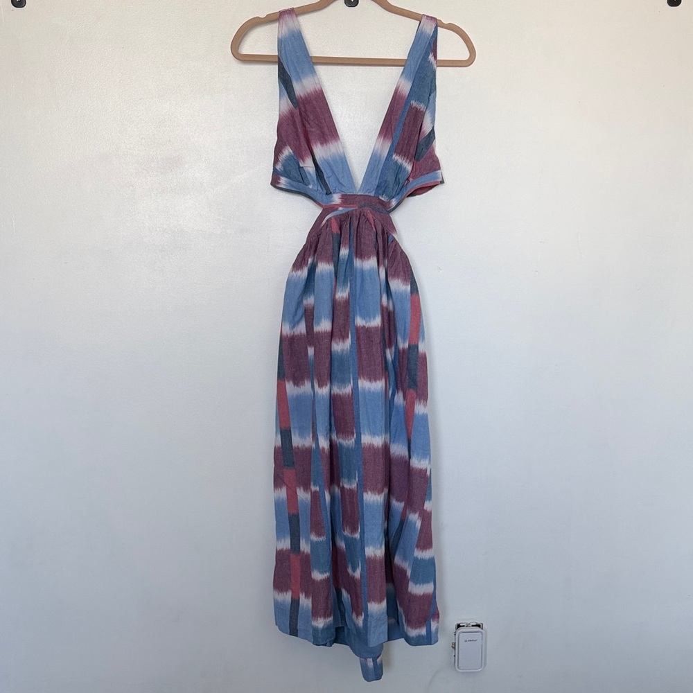 Anthropologie Blue and Purple Cut Out Open Back Midi Dress
